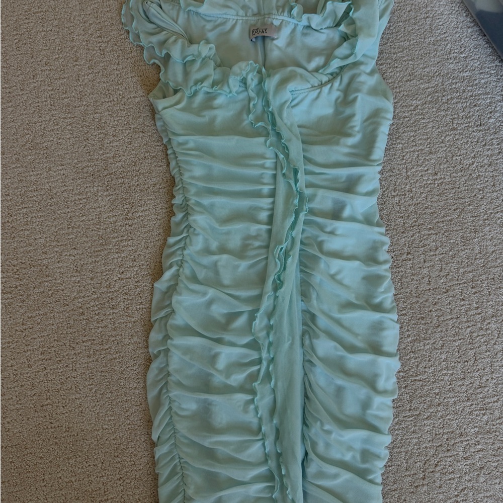 Oh Polly Aqua Ruffle Dress